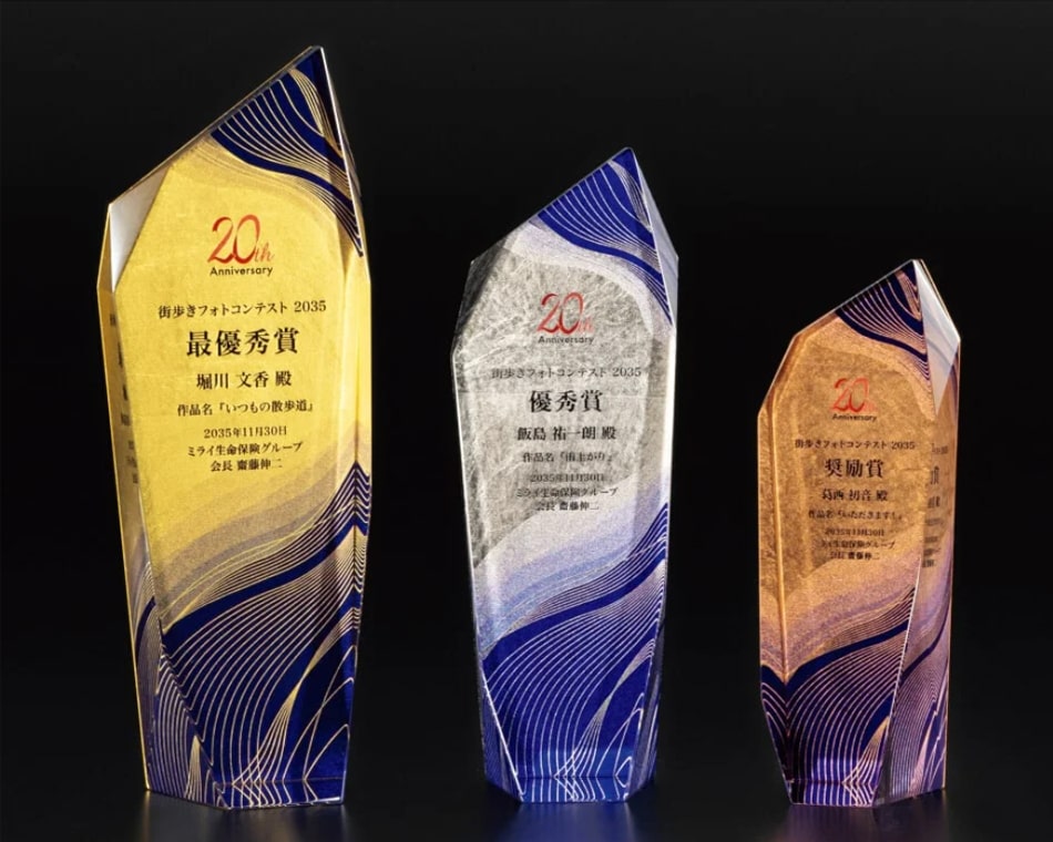 金箔・プラチナ箔・銅箔クリスタルトロフィー：VOT.100-Flow