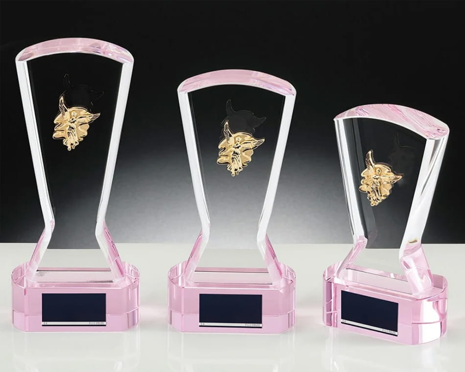 ピンクガラス台座トロフィー:KT-2070