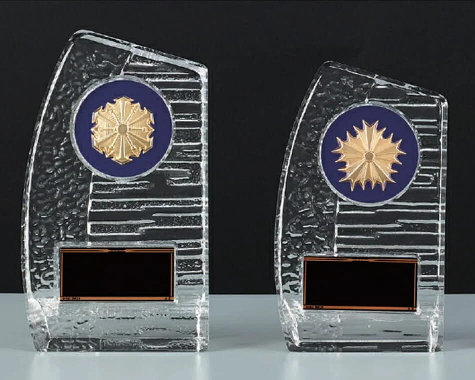 消防・警察・自衛隊レリーフ付きガラス盾:KV-8507